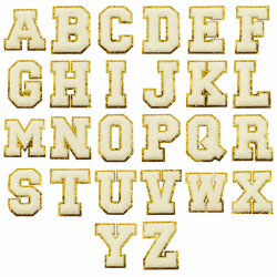 Grote badstof letterpatch off-white met gouden rand — kies A–Z