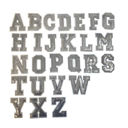 letter patch pailletten zilver alfabet opstrijkbaar letter patch pailletten zilver alfabet opstrijkbaar