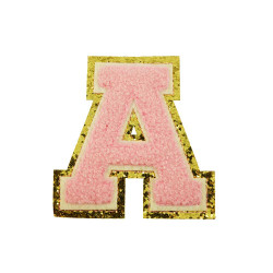 opstrijk letter A badstof roze met gouden rand 8 x 8 cm opstrijk letter A badstof roze met gouden rand 8 x 8 cm