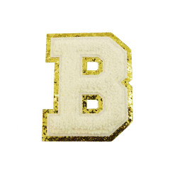 opstrijk letter B badstof off-white met goud glitter rand 8 x 8 cm opstrijk letter B badstof off-white met goud glitter rand 8 x 8 cm
