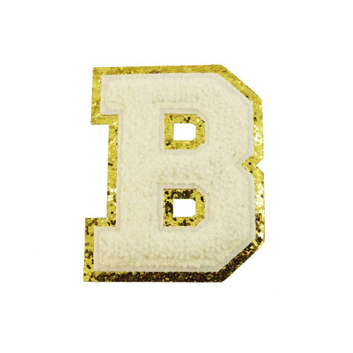 opstrijk letter B badstof off-white met goud glitter rand 8 x 8 cm opstrijk letter B badstof off-white met goud glitter rand 8 x 8 cm