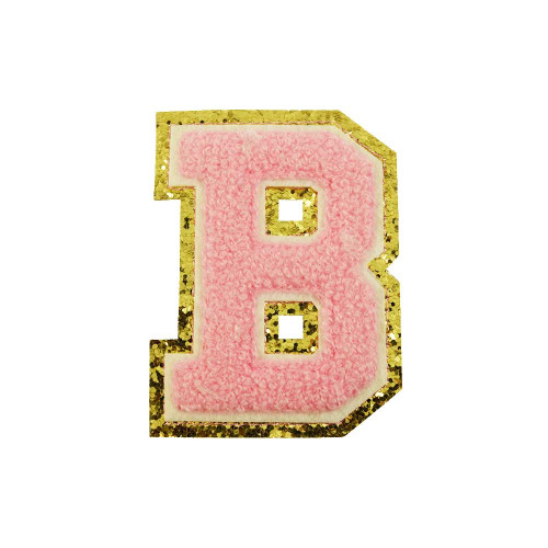 opstrijk letter B badstof roze met gouden rand 8 x 8 cm opstrijk letter B badstof roze met gouden rand 8 x 8 cm