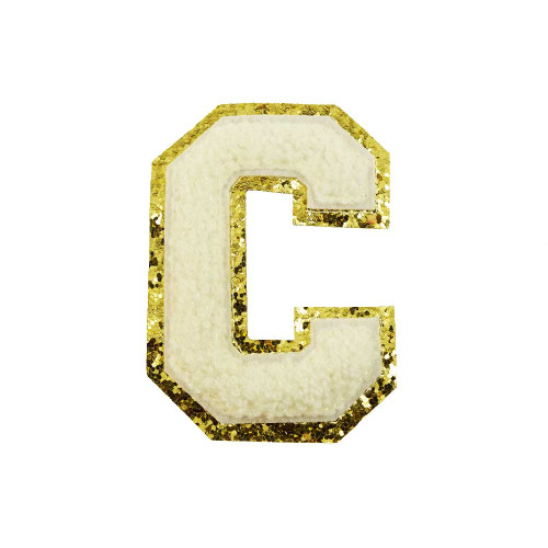 opstrijk letter C badstof off-white met goud glitter rand 8 x 8 cm opstrijk letter C badstof off-white met goud glitter rand 8 x 8 cm