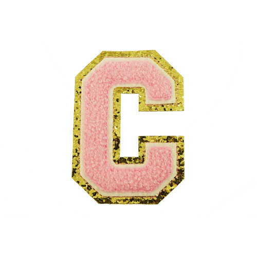 opstrijk letter C badstof roze met gouden rand 8 x 8 cm opstrijk letter C badstof roze met gouden rand 8 x 8 cm