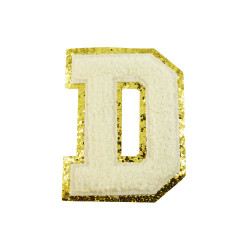 opstrijk letter D badstof off-white met goud glitter rand 8 x 8 cm opstrijk letter D badstof off-white met goud glitter rand 8 x 8 cm