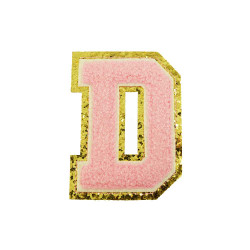 opstrijk letter D badstof roze met gouden rand 8 x 8 cm opstrijk letter D badstof roze met gouden rand 8 x 8 cm