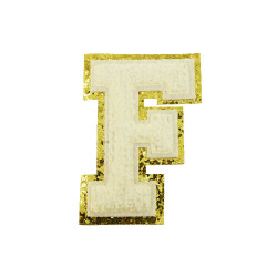 opstrijk letter F badstof off-white met goud glitter rand 8 x 8 cm opstrijk letter F badstof off-white met goud glitter rand 8 x 8 cm