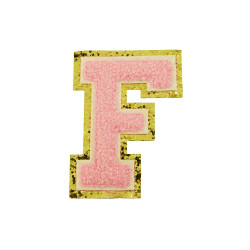 opstrijk letter F badstof roze met gouden rand 8 x 8 cm opstrijk letter F badstof roze met gouden rand 8 x 8 cm