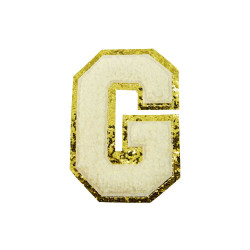 opstrijk letter G badstof off-white met goud glitter rand 8 x 8 cm opstrijk letter G badstof off-white met goud glitter rand 8 x 8 cm