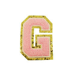 opstrijk letter G badstof roze met gouden rand 8 x 8 cm opstrijk letter G badstof roze met gouden rand 8 x 8 cm