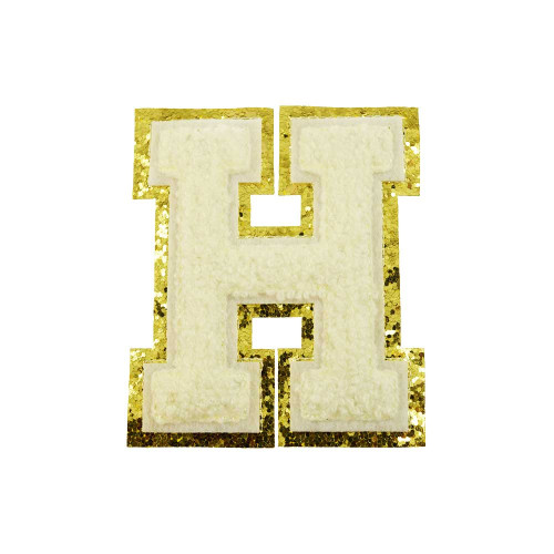 opstrijk letter H badstof off-white met goud glitter rand 8 x 8 cm opstrijk letter H badstof off-white met goud glitter rand 8 x 8 cm