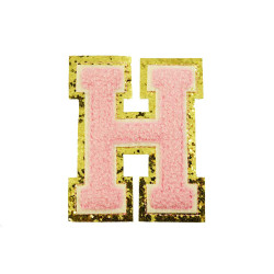 opstrijk letter H badstof roze met gouden rand 8 x 8 cm opstrijk letter H badstof roze met gouden rand 8 x 8 cm