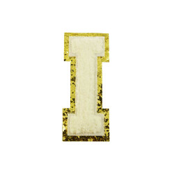 opstrijk letter i badstof off-white met goud glitter rand 8 x 8 cm opstrijk letter i badstof off-white met goud glitter rand 8 x 8 cm
