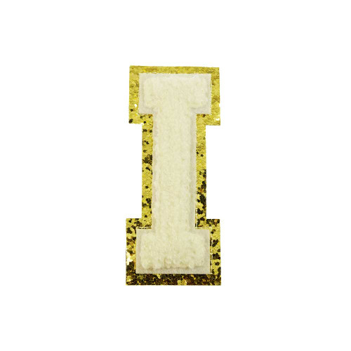 opstrijk letter i badstof off-white met goud glitter rand 8 x 8 cm opstrijk letter i badstof off-white met goud glitter rand 8 x 8 cm