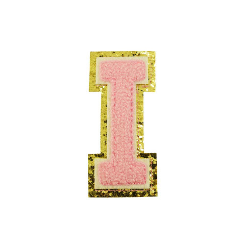 opstrijk letter i badstof roze met gouden rand 8 x 8 cm opstrijk letter i badstof roze met gouden rand 8 x 8 cm