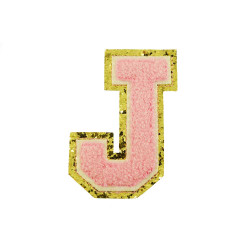 opstrijk letter J badstof roze met gouden rand 8 x 8 cm opstrijk letter J badstof roze met gouden rand 8 x 8 cm