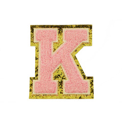 opstrijk letter K badstof roze met gouden rand 8 x 8 cm opstrijk letter K badstof roze met gouden rand 8 x 8 cm