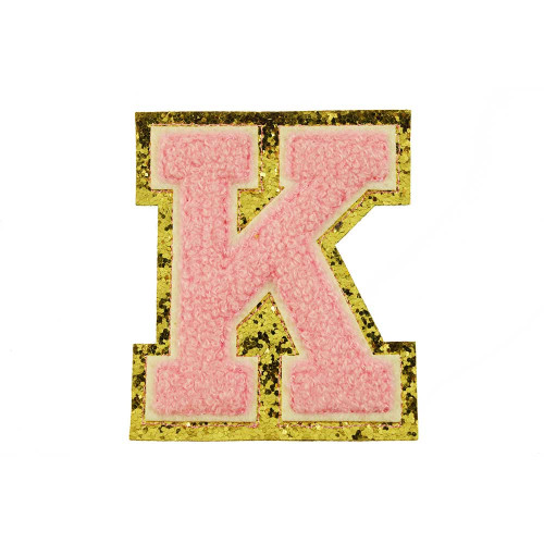 opstrijk letter K badstof roze met gouden rand 8 x 8 cm opstrijk letter K badstof roze met gouden rand 8 x 8 cm