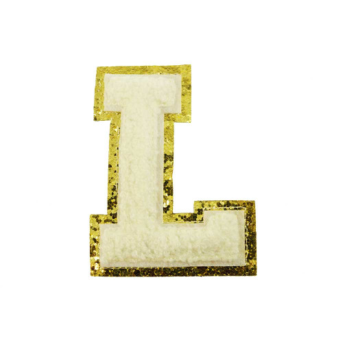 opstrijk letter L badstof off-white met goud glitter rand 8 x 8 cm opstrijk letter L badstof off-white met goud glitter rand 8 x 8 cm