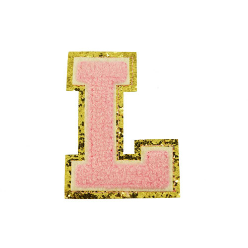 opstrijk letter L badstof roze met gouden rand 8 x 8 cm opstrijk letter L badstof roze met gouden rand 8 x 8 cm