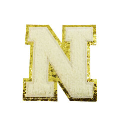 opstrijk letter N badstof off-white met goud glitter rand 8 x 8 cm opstrijk letter N badstof off-white met goud glitter rand 8 x 8 cm
