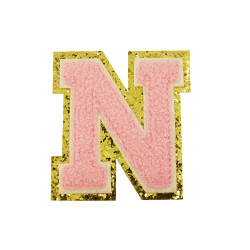 opstrijk letter N badstof roze met gouden rand 8 x 8 cm opstrijk letter N badstof roze met gouden rand 8 x 8 cm