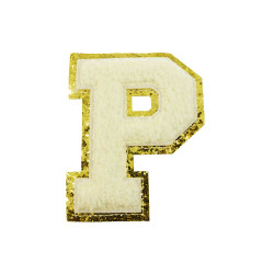 opstrijk letter P badstof off-white met goud glitter rand 8 x 8 cm opstrijk letter P badstof off-white met goud glitter rand 8 x 8 cm