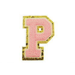 opstrijk letter P badstof roze met gouden rand 8 x 8 cm opstrijk letter P badstof roze met gouden rand 8 x 8 cm