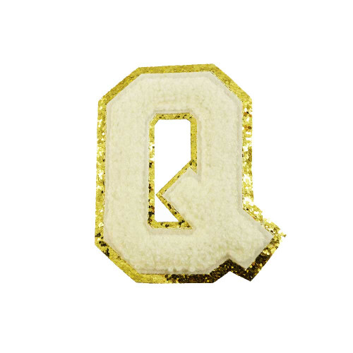 opstrijk letter Q badstof off-white met goud glitter rand 8 x 8 cm opstrijk letter Q badstof off-white met goud glitter rand 8 x 8 cm