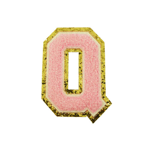 opstrijk letter Q badstof roze met gouden rand 8 x 8 cm opstrijk letter Q badstof roze met gouden rand 8 x 8 cm