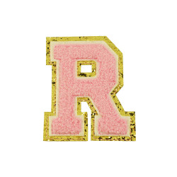 opstrijk letter R badstof roze met gouden rand 8 x 8 cm opstrijk letter R badstof roze met gouden rand 8 x 8 cm