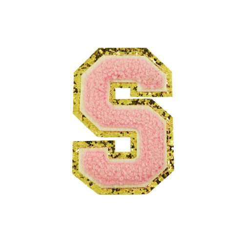 opstrijk letter S badstof roze met gouden rand 8 x 8 cm opstrijk letter S badstof roze met gouden rand 8 x 8 cm