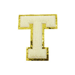 opstrijk letter T badstof off-white met goud glitter rand 8 x 8 cm opstrijk letter T badstof off-white met goud glitter rand 8 x 8 cm