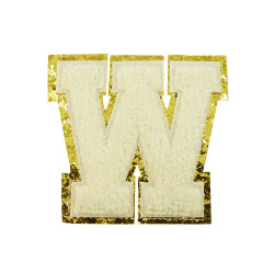 opstrijk letter W badstof off-white met goud glitter rand 8 x 8 cm opstrijk letter W badstof off-white met goud glitter rand 8 x 8 cm