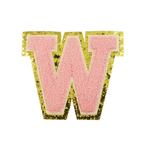 opstrijk letter W badstof roze met gouden rand 8 x 8 cm opstrijk letter W badstof roze met gouden rand 8 x 8 cm