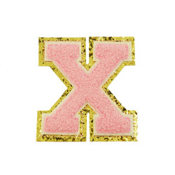 opstrijk letter X badstof roze met gouden rand 8 x 8 cm opstrijk letter X badstof roze met gouden rand 8 x 8 cm