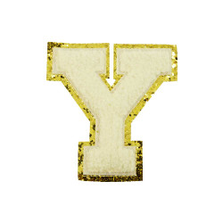 opstrijk letter Y badstof off-white met goud glitter rand 8 x 8 cm