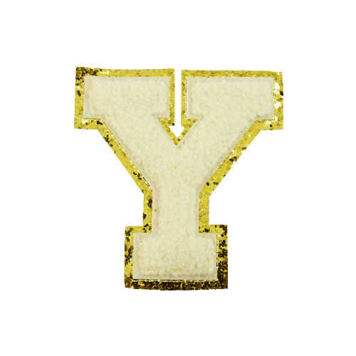opstrijk letter Y badstof off-white met goud glitter rand 8 x 8 cm opstrijk letter Y badstof off-white met goud glitter rand 8 x 8 cm