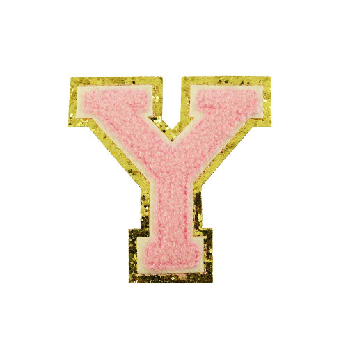opstrijk letter Y badstof roze met gouden rand 8 x 8 cm opstrijk letter Y badstof roze met gouden rand 8 x 8 cm