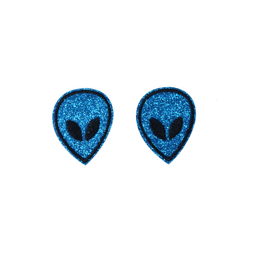 alien patch blauw glitter 2 stuks