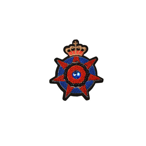 applicatie fluweel embleem rood blauw met gouden kroon