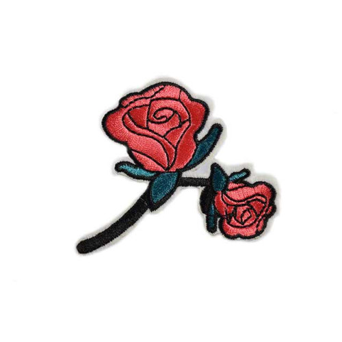 applicatie geborduurde roze rozen op tak