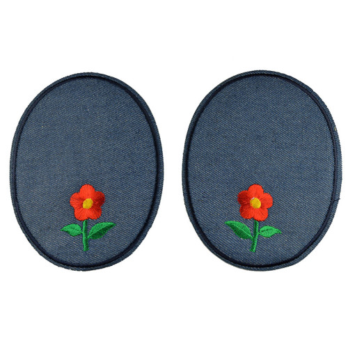 applicatie set jeans rode bloem