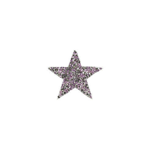 applicatie strass ster zilver lila 6 cm