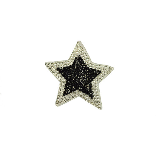 applicatie strass ster zilver zwart 6 cm