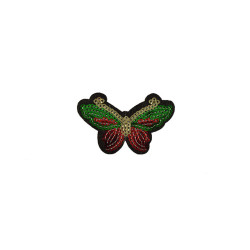applicatie vlinder met pailletten rood groen applicatie vlinder met pailletten rood groen