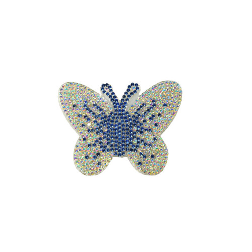 applicatie vlinder strass  lichtblauw zilver