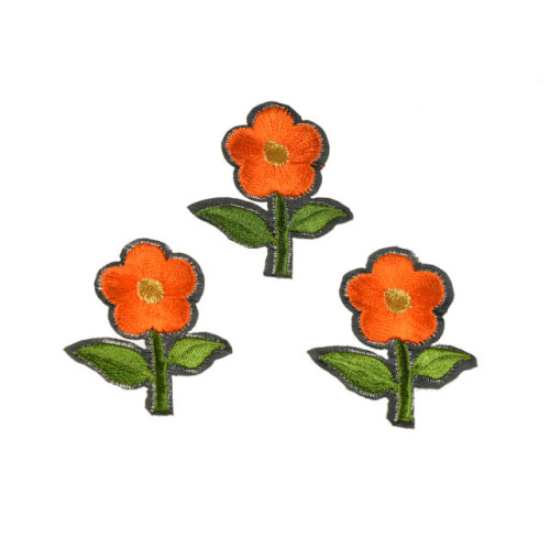 bloem applicatie geborduurde oranje bloem klein (3 stuks)