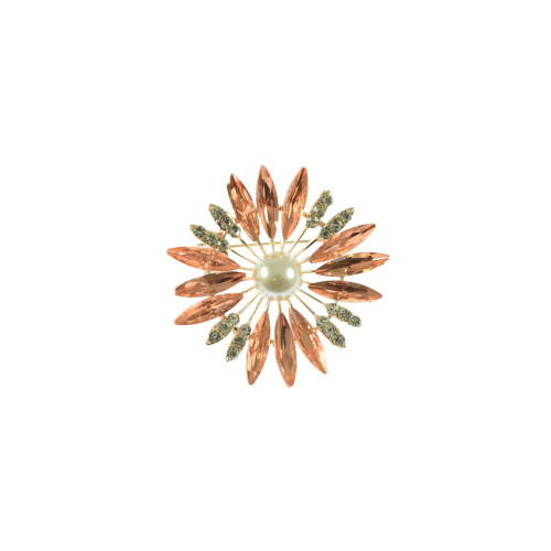 bloem broche bewerkt met strass steentjes zalm roze
