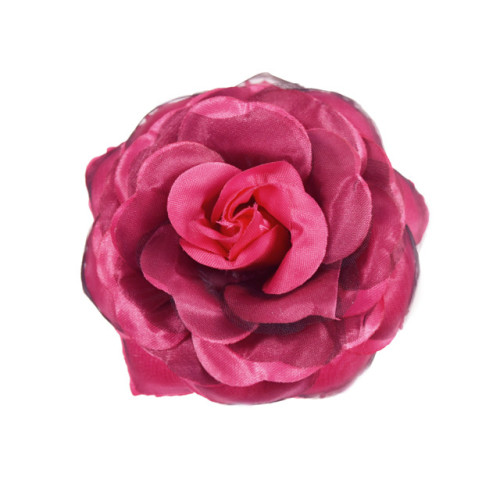 bloem corsage met organza bladeren fuchsia zwart